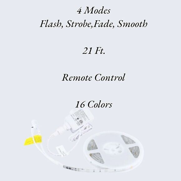 Outdoor LED Tape Light Strip 21 Ft. Remote Control Color Changing 4 Modes - Picture 3 of 5